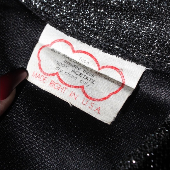 VTG 70s Black/Cream Glittery Metallic Floral Beaded Button-Up Disco Shirt - Picture 7 of 14